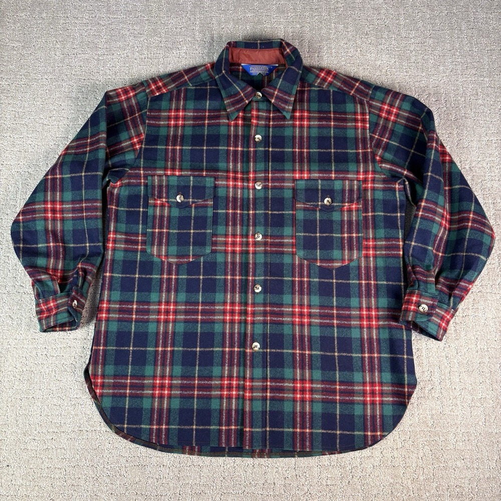 VTG 50's Pendleton Mens Wool Red/Green Plaid Board Shirt button up - Large- USA